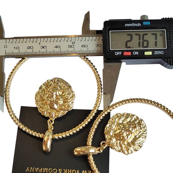 3" Hoop Earrings Gold Large Lion Head Medallion Statement Jewelry , Gift Bag - Picture 7 of 10